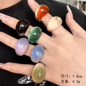 DAIIIBABYYY  -  Trendy Gradient Colorful Transparent Resin Acrylic Big Ring Geometric Oval Finger Rings For Women Fashion Hand Stackable Jewelry